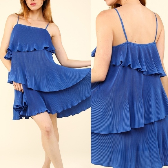 Elegant Blue Three-Tiered Ruffle Cami Dress - Picture 1 of 2
